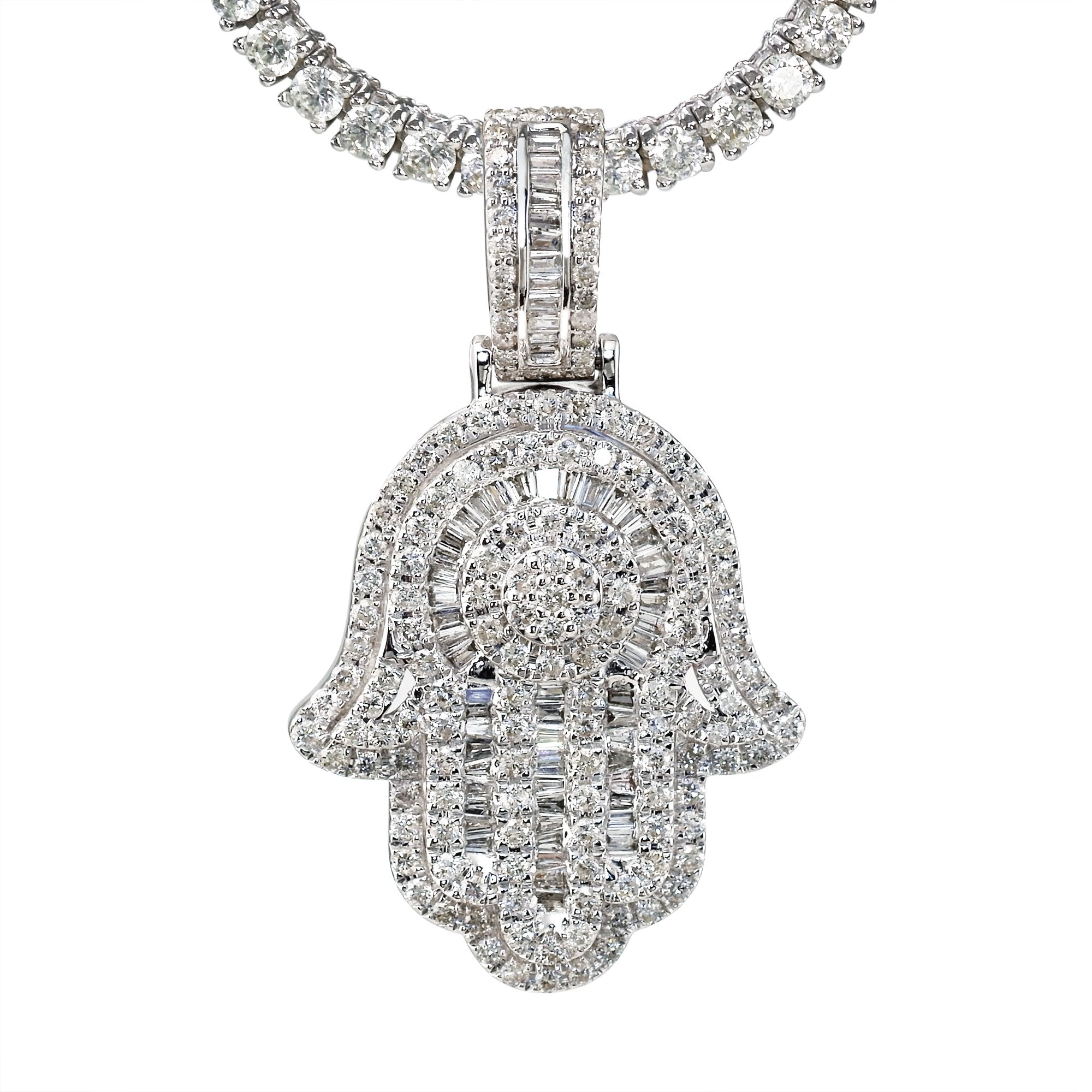 14K WHITE GOLD HAND OF GOD DIAMOND PENDANT