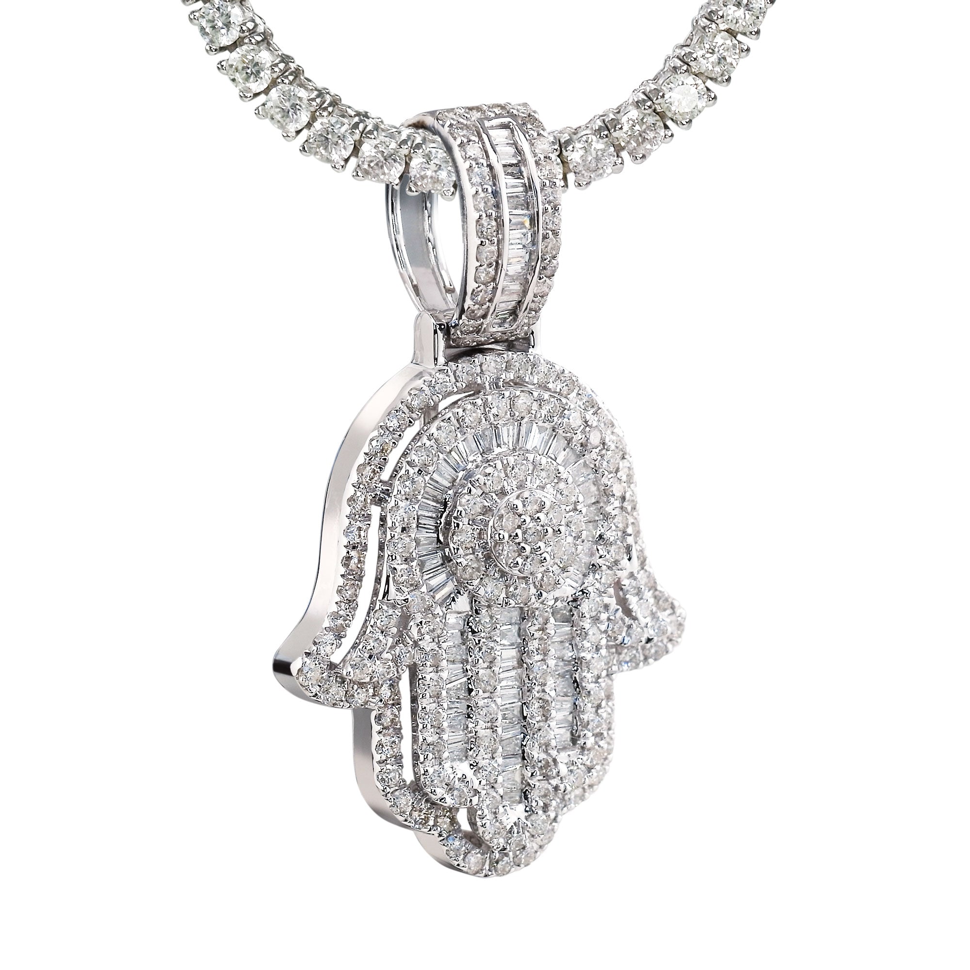 14K WHITE GOLD HAND OF GOD DIAMOND PENDANT