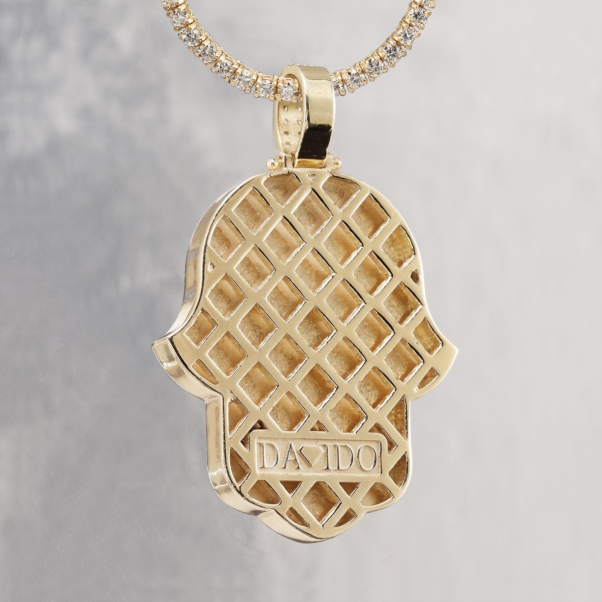 14K GOLD LARGE HAND OF GOD "HAMSA" DIAMOND PENDANT