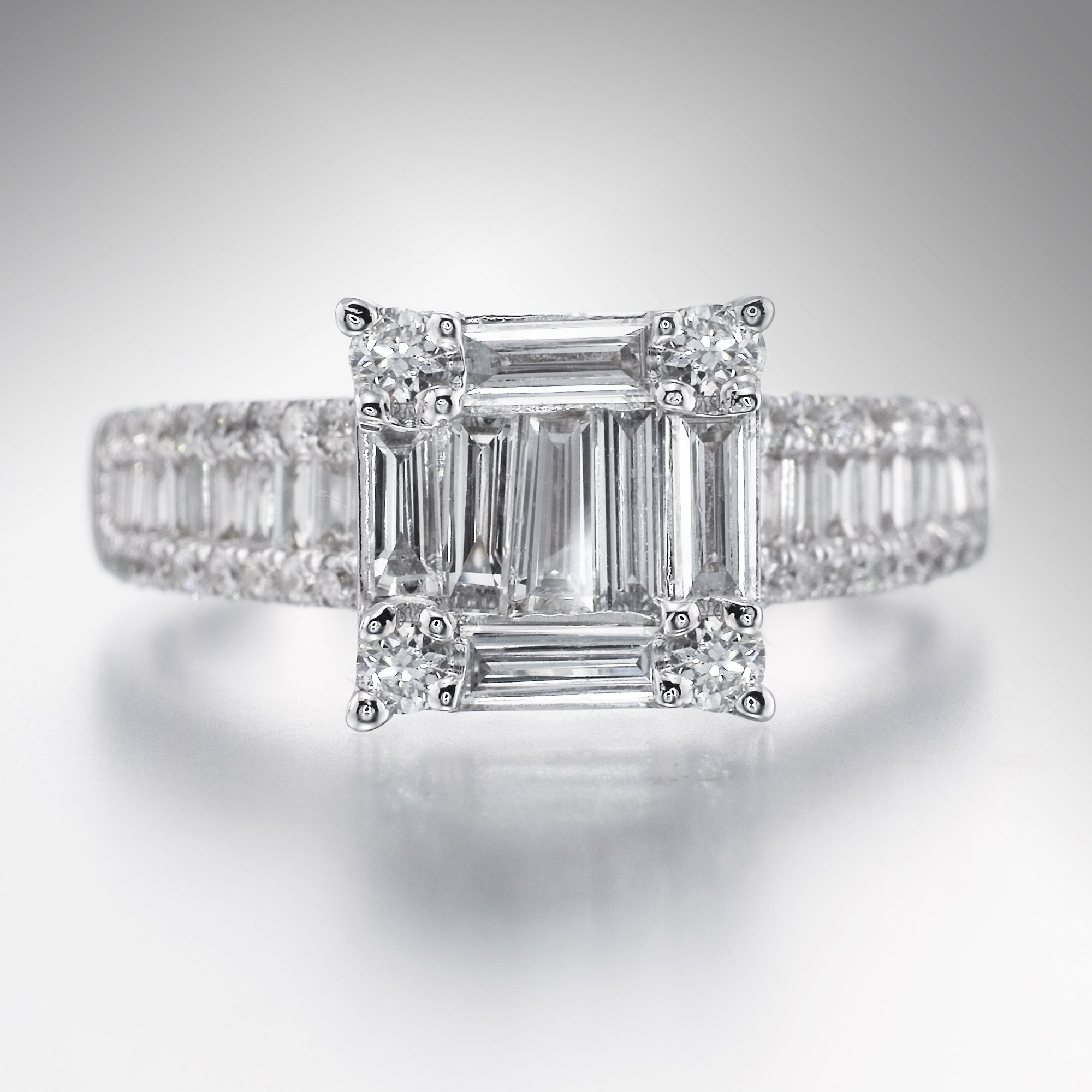 14K WHITE GOLD BAGUETTE PRINCESS ENGAGEMENT RING