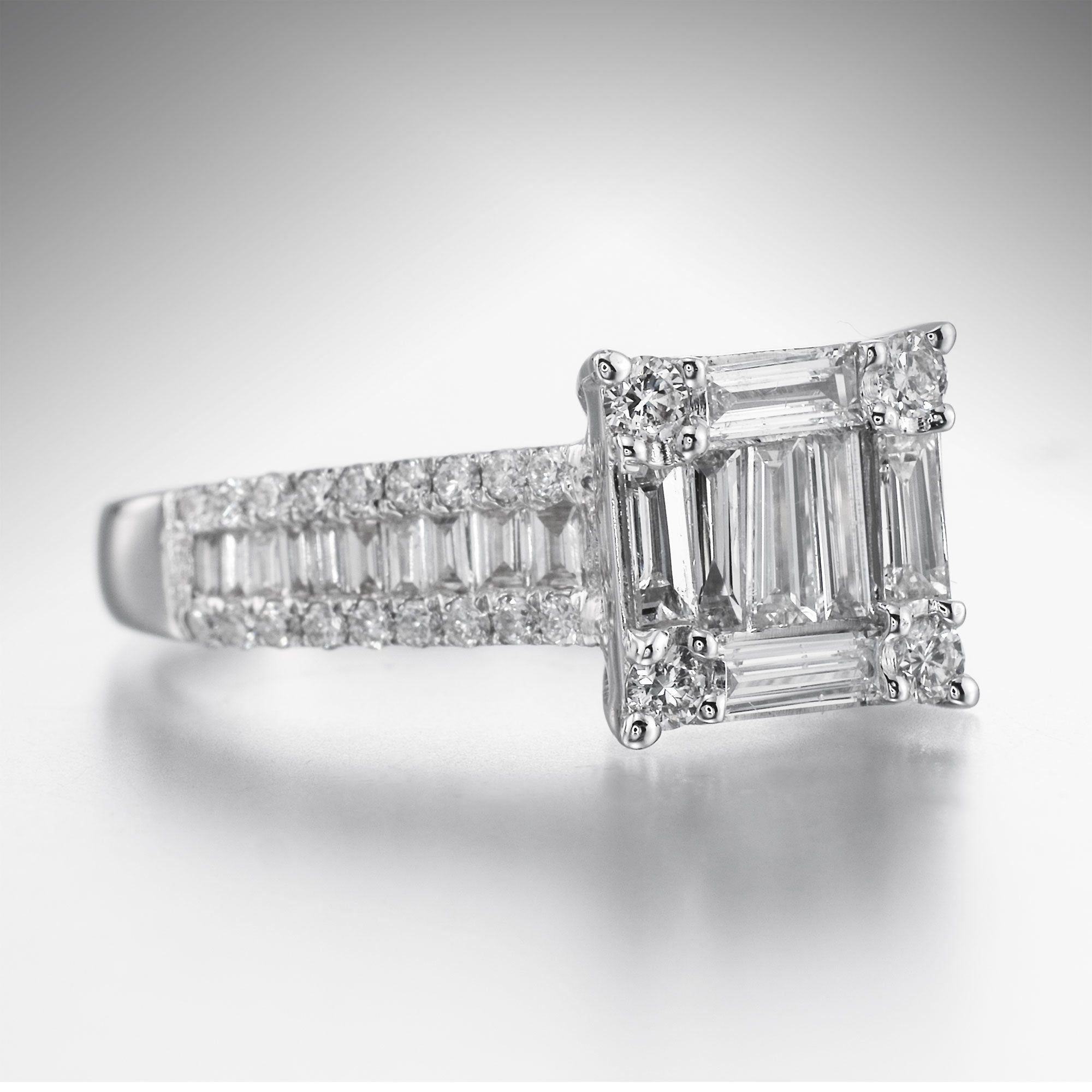 14K WHITE GOLD BAGUETTE PRINCESS ENGAGEMENT RING