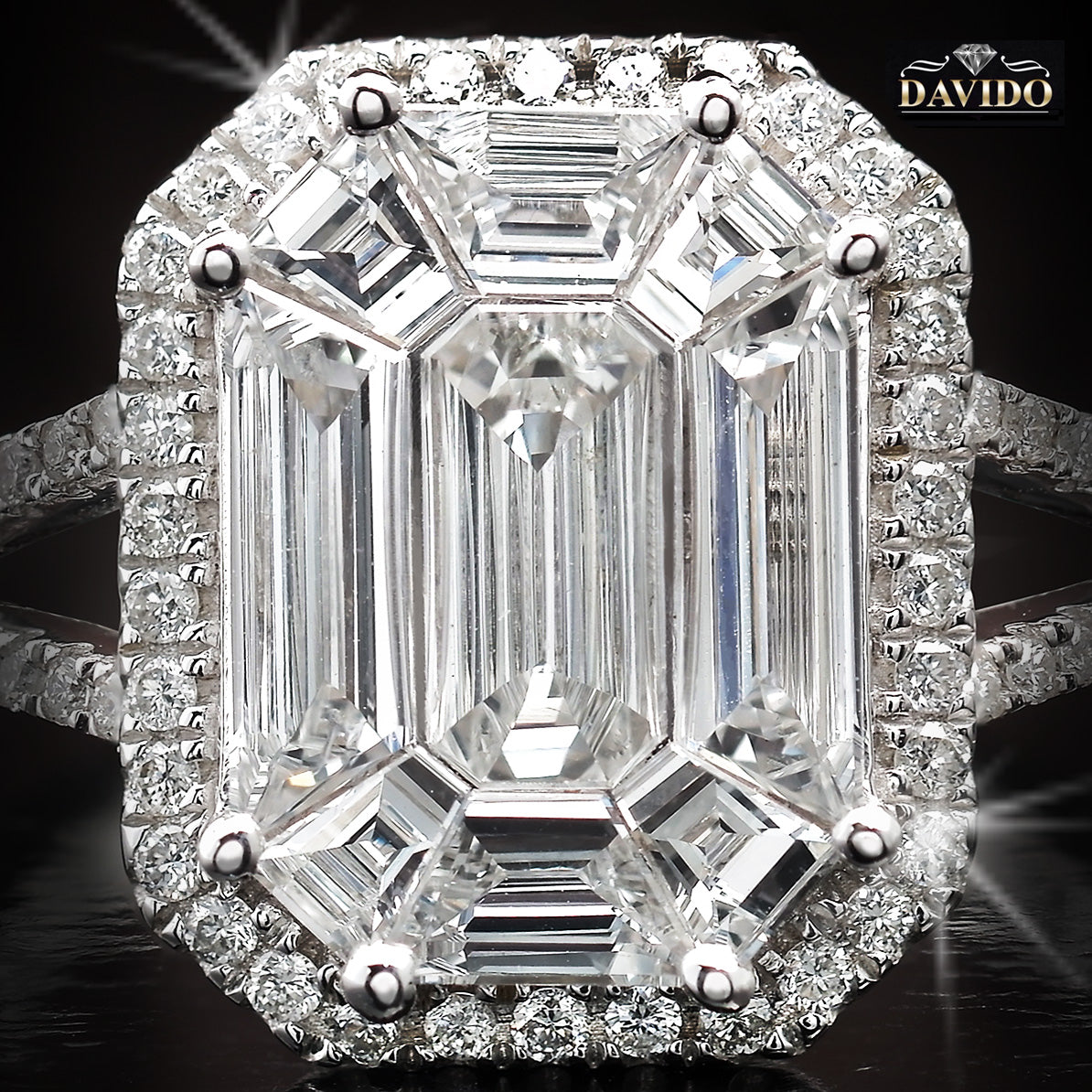 Diamond band emerald halo