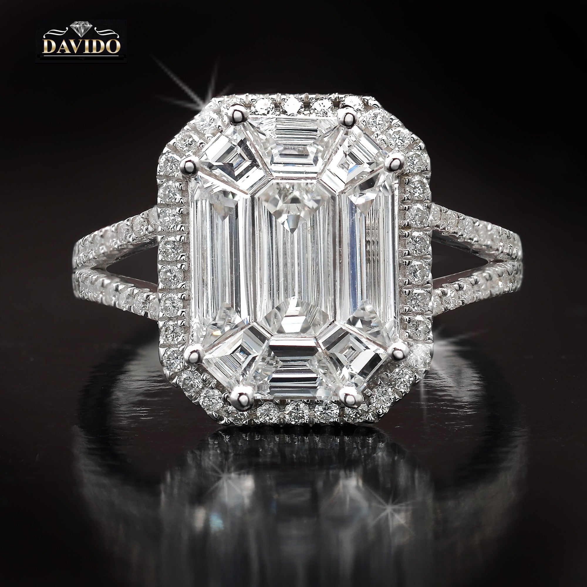 Diamond band emerald halo