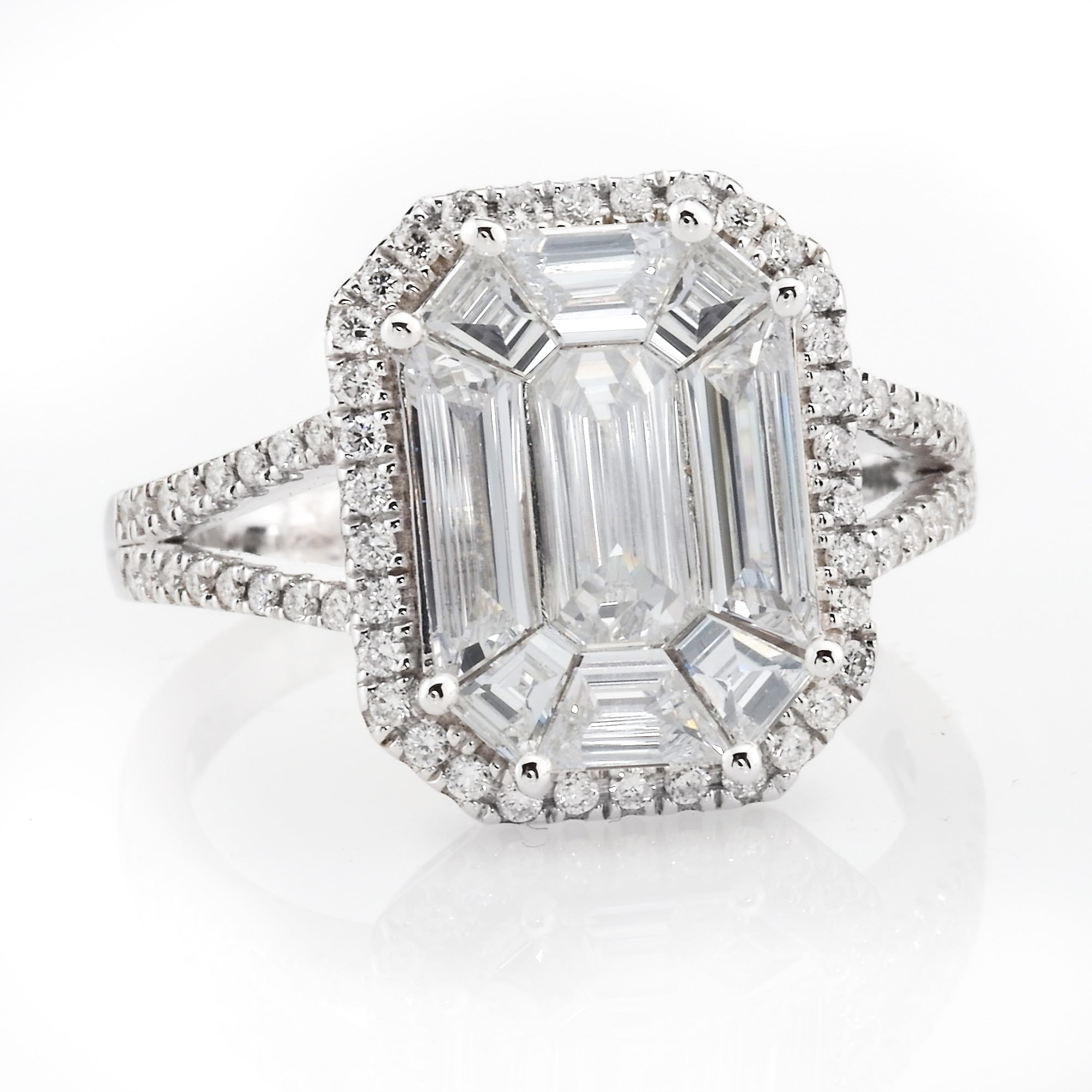 Diamond band emerald halo
