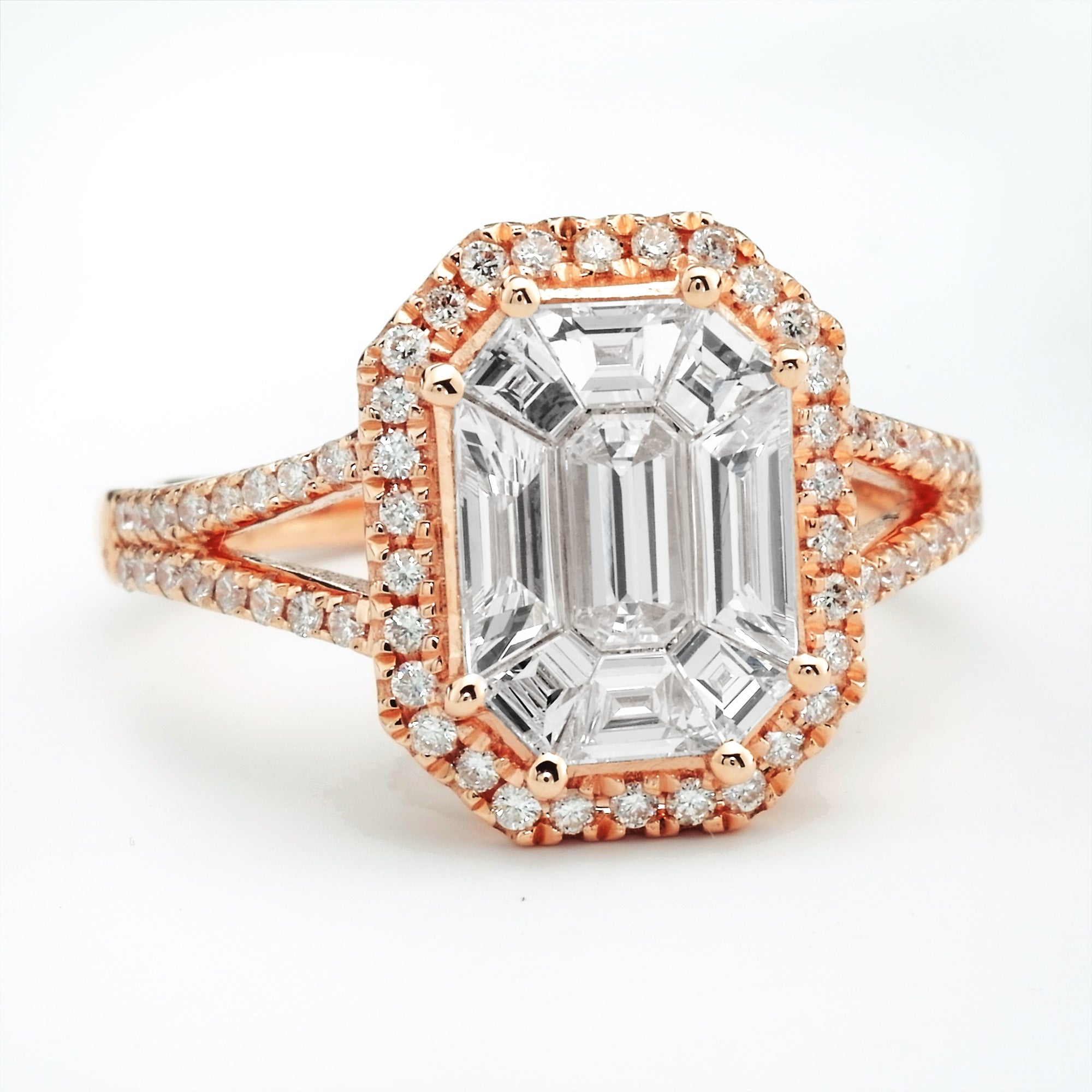 Emerald cut rose gold ring