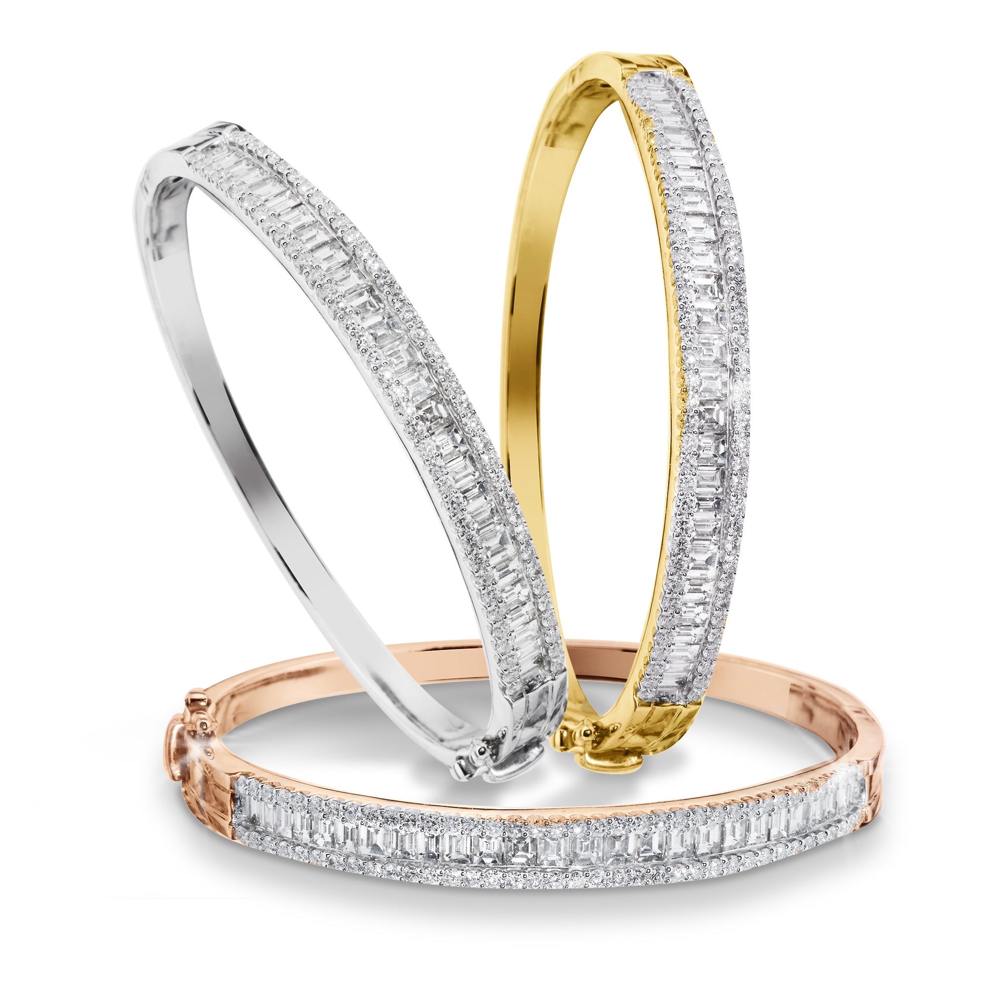3 row round channel set bangles Gold(white gold baguette channel set)